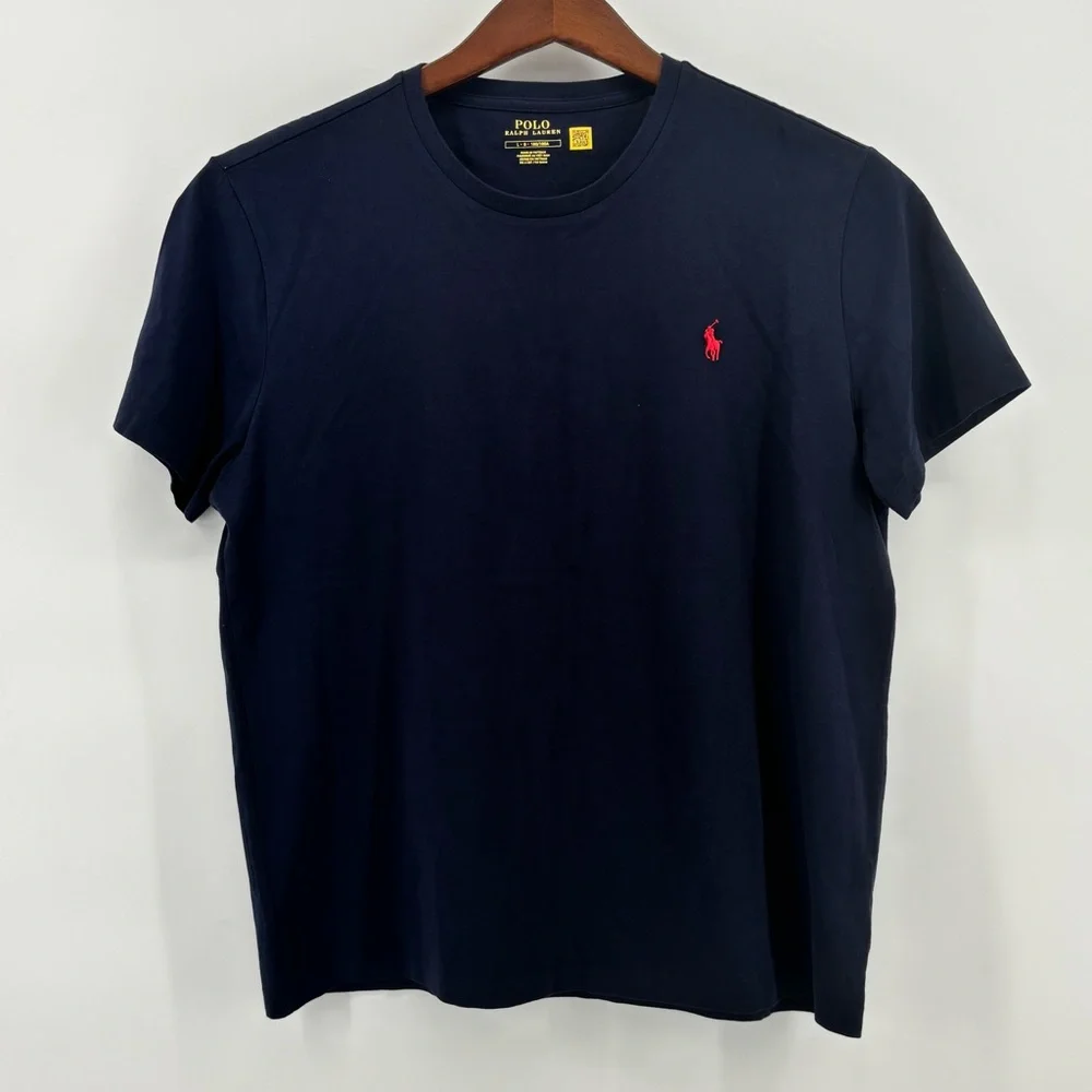 Polo Ralph Lauren Mens Navy Blue‎ Red Pony Short Sleeve T-Shirt Size LG